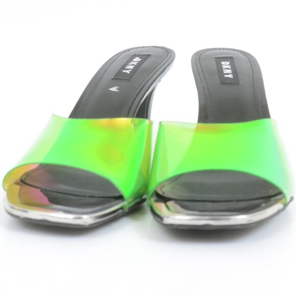 DKNY Women's 8 Iridescent Apple Green Open-Toe Slides Stiletto Heels Clubwear - Picture 5 of 7